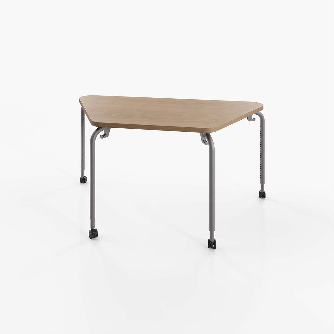 Numbers™ High Range Trapezoid Table 30 x 60 — Adjustable Height Trapezoid Table in French Pear with casters