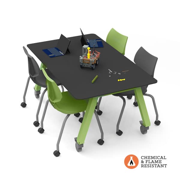 Planner® Studio Science Table — Model 25206TRESPA/AP 36" x 60" @ 29"h, shown in TRESPA Black and Apple frame w/ Flavors Mobile Chairs #11855 Apple & Charcoal.
