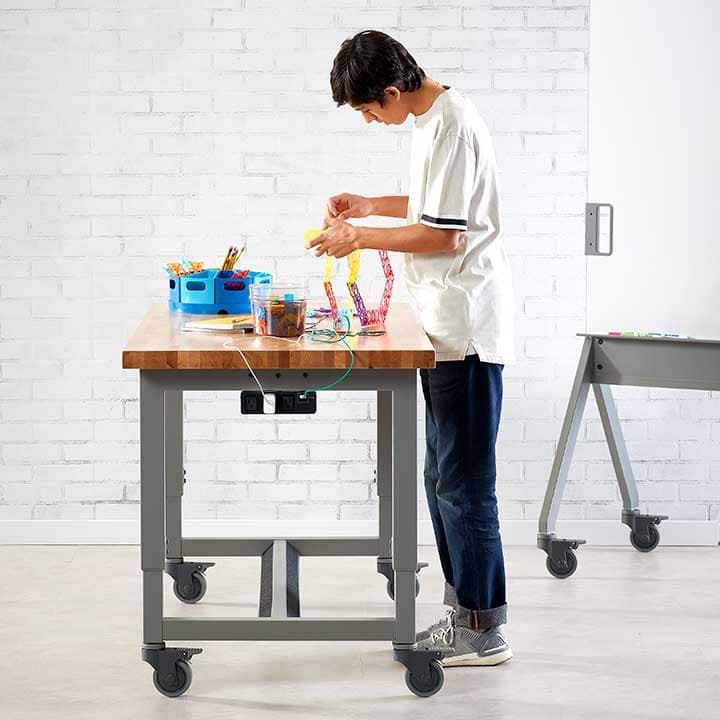 Planner® Studio 30″ x 60” Butcher Block Table — 30x60 Size - Shown with Butcher Block, Power Unit and Optional Footrest