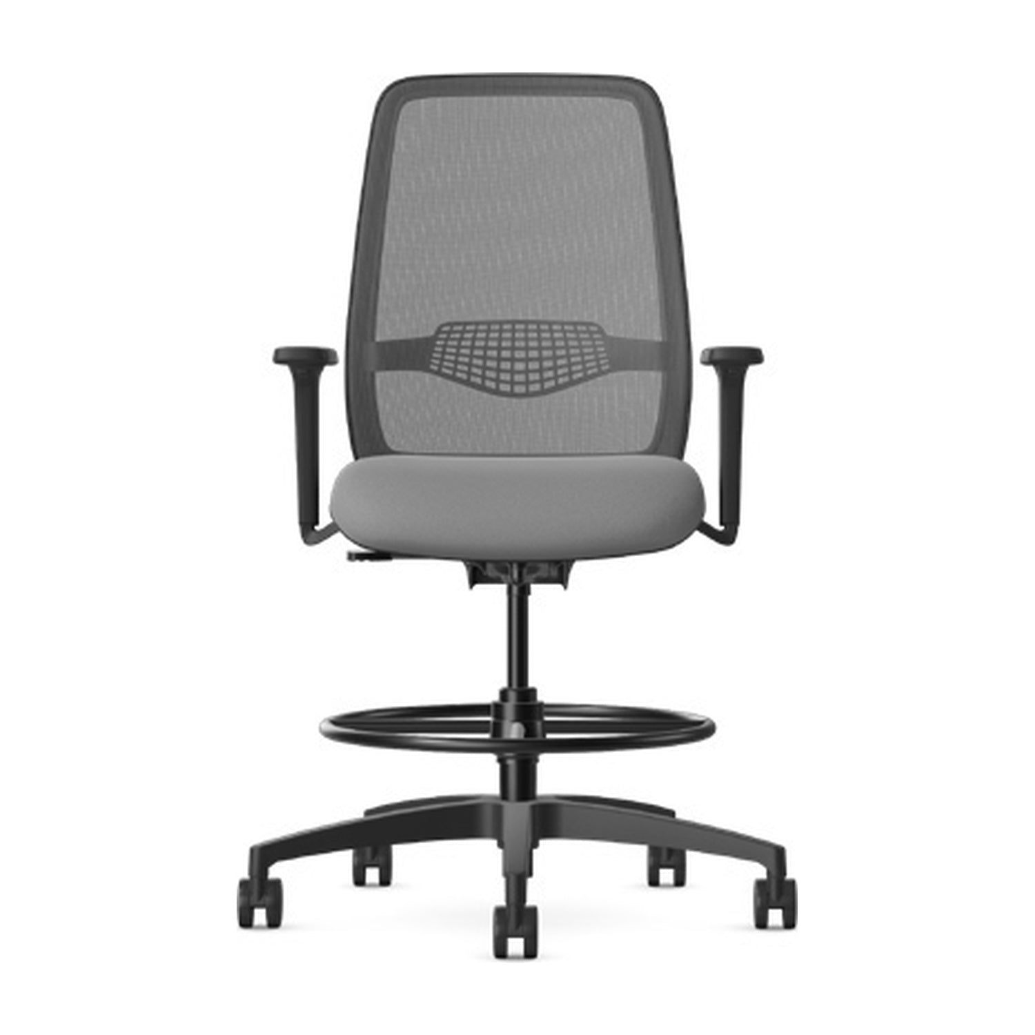 Allseating L1 Midback Stool — manufacturer mesh-back model, optional arms and lumbar shown