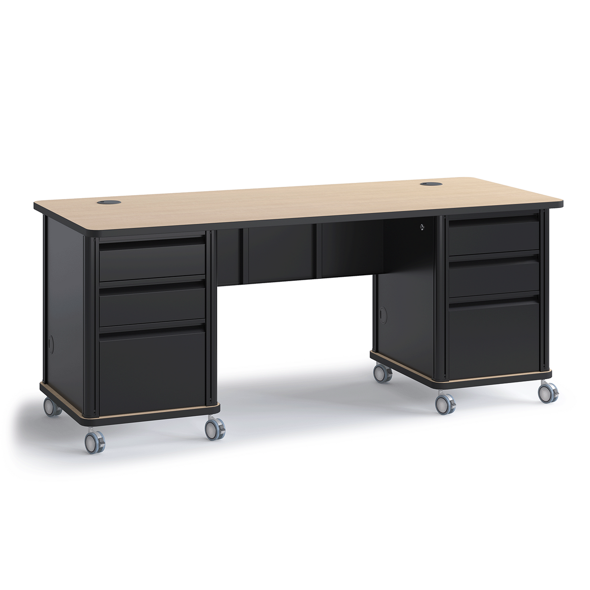 Black and wood-tone Accelerator double-pedestal teacher desk