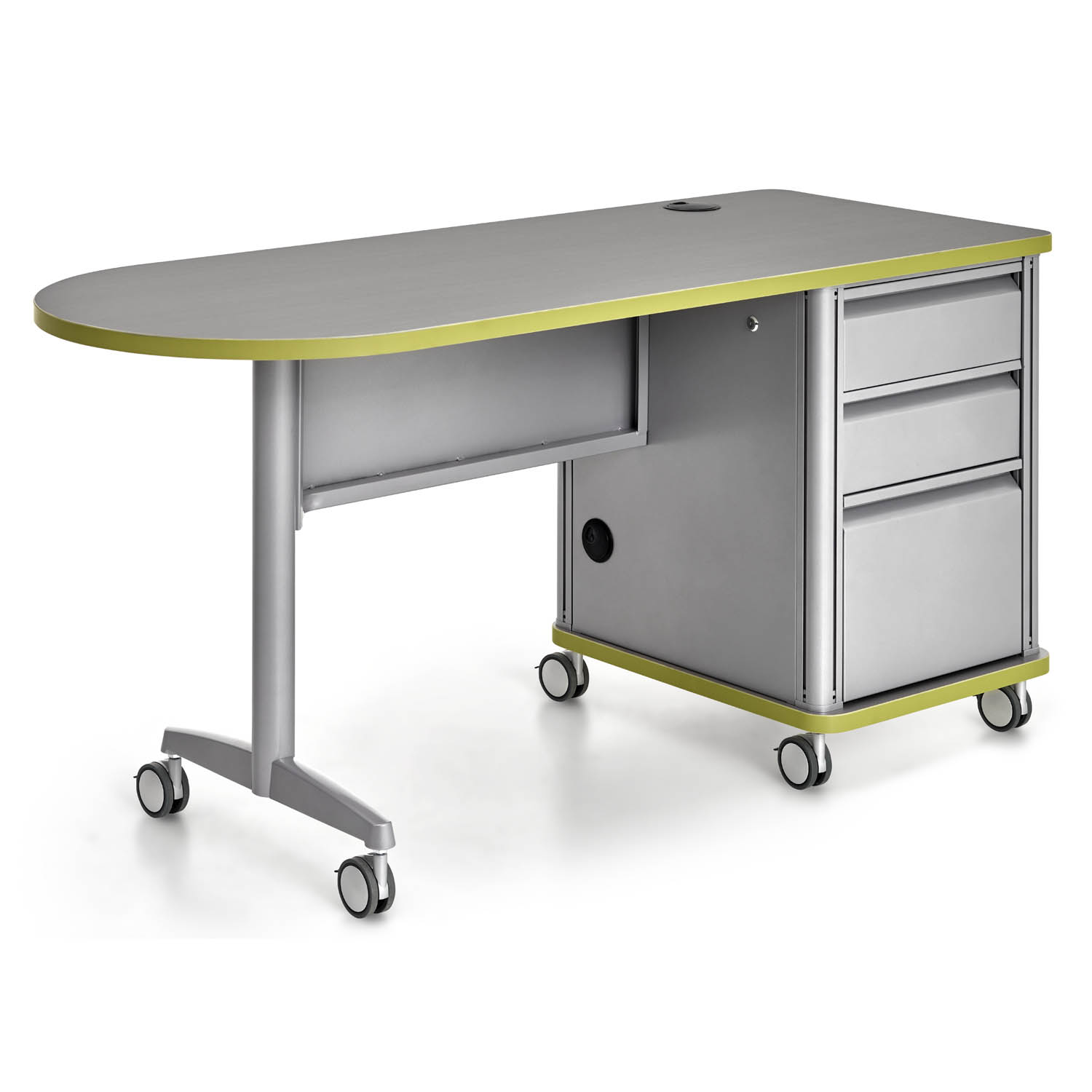 Accelerator single-pedestal bullet teacher desk, right-hand