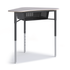 Gray Boomerang Desk with perforated book box and dark gray frame