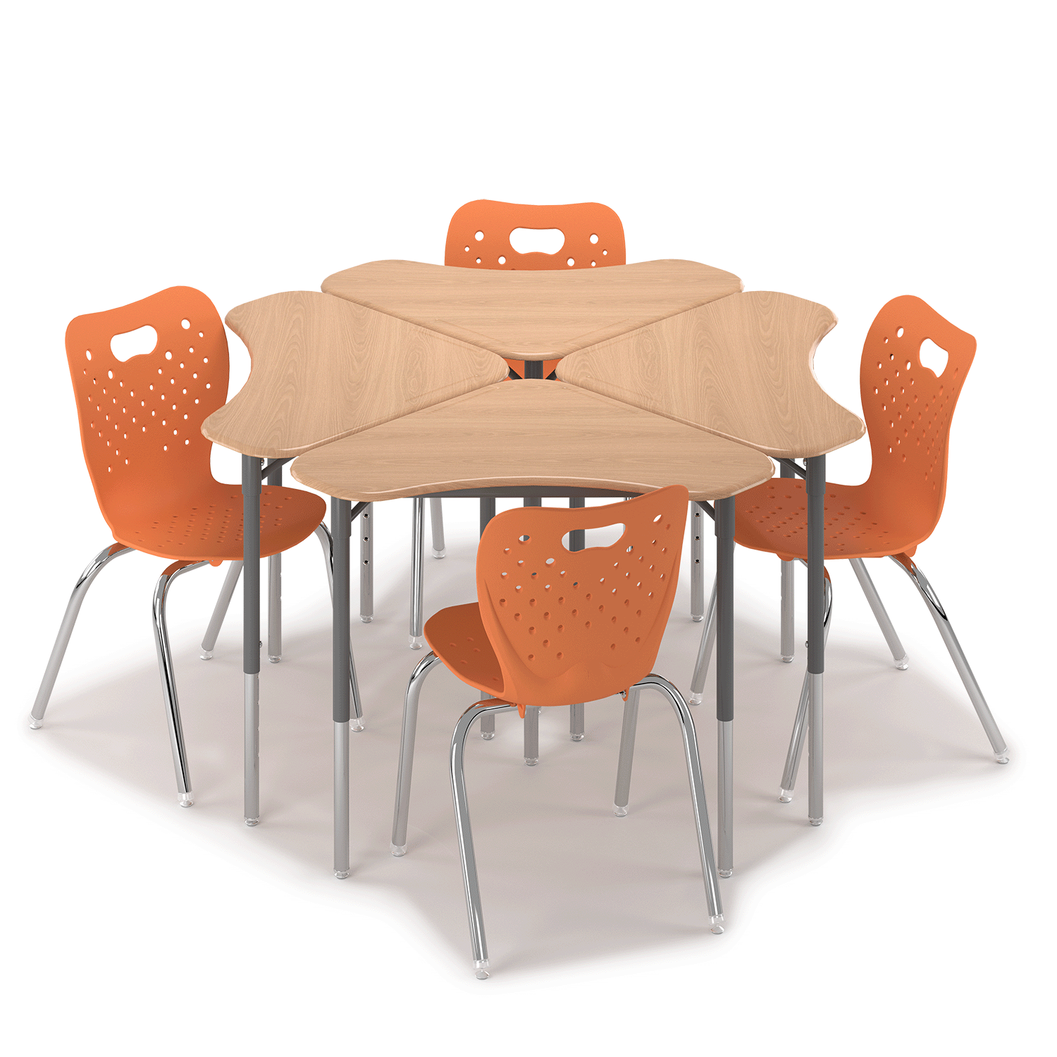 Boomerang Desk group of four with Air 4-leg chairs