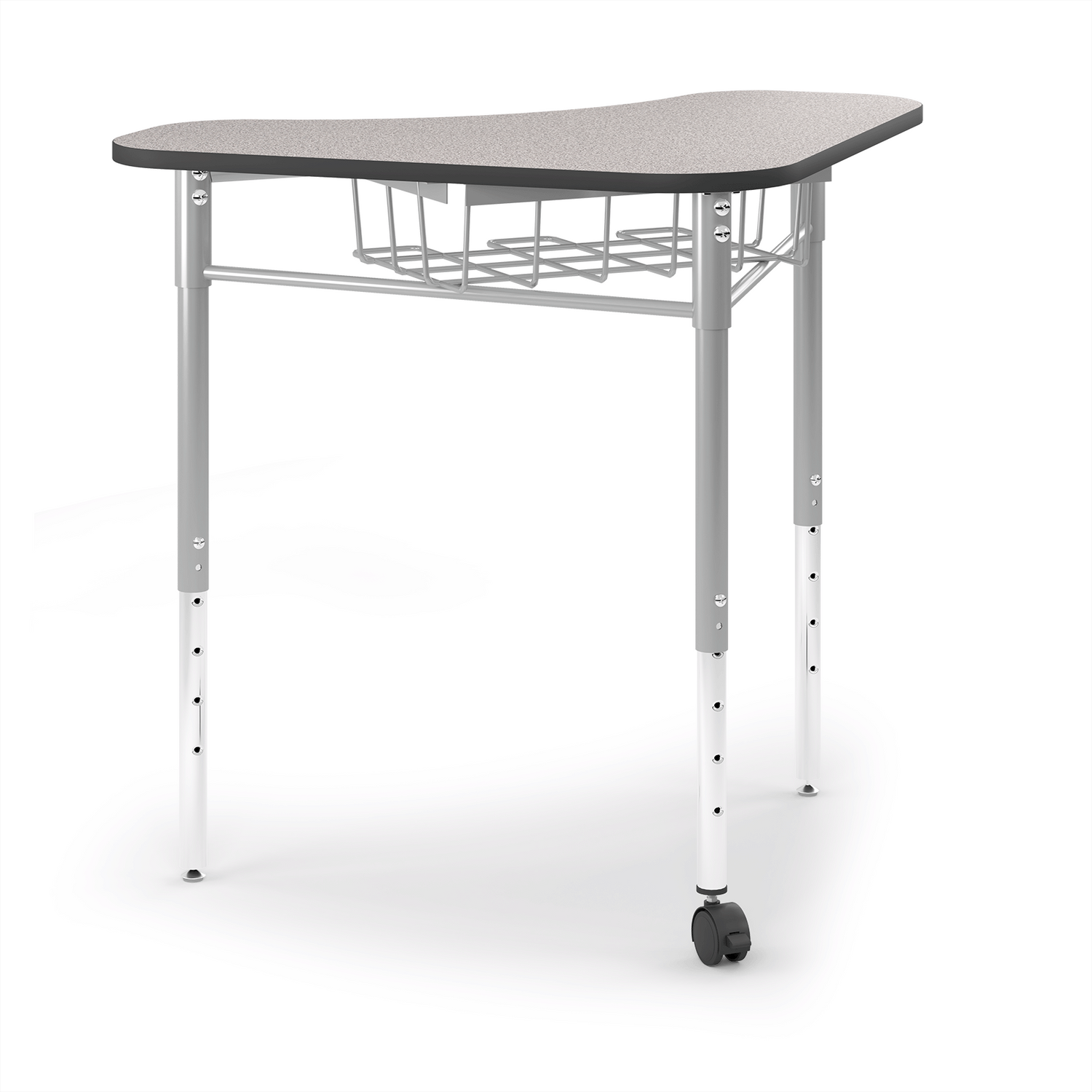 Gray laminate Boomerang Desk with black metallic frame
