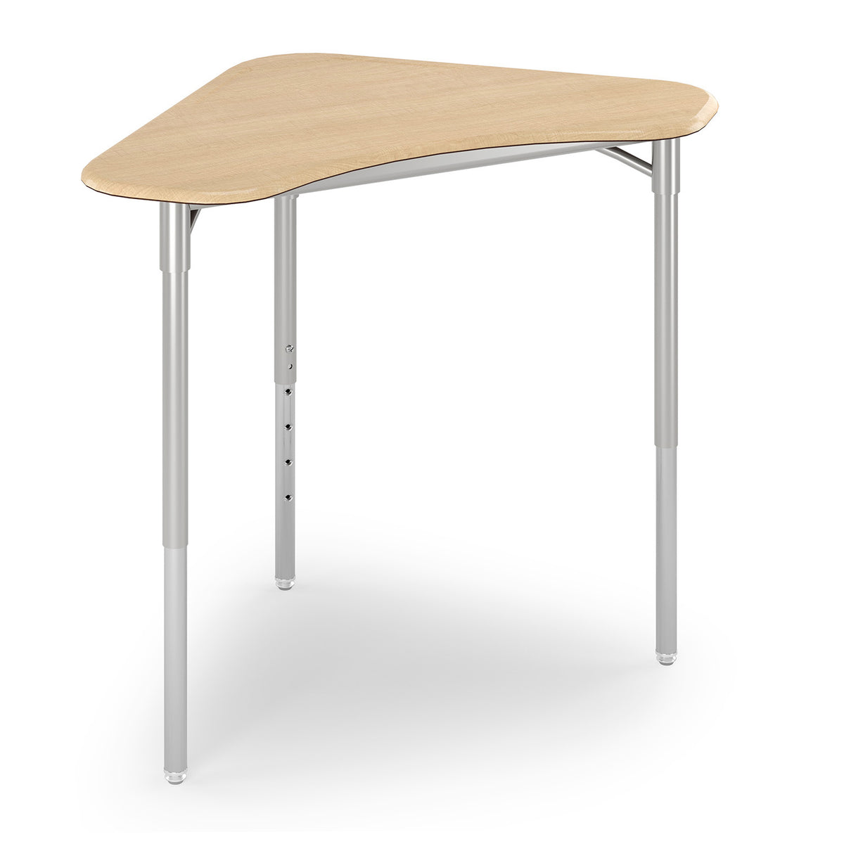 Wood-tone Boomerang Desk with metallic frame