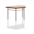 Wood-tone Hex Desk with crimson edge and metallic frame