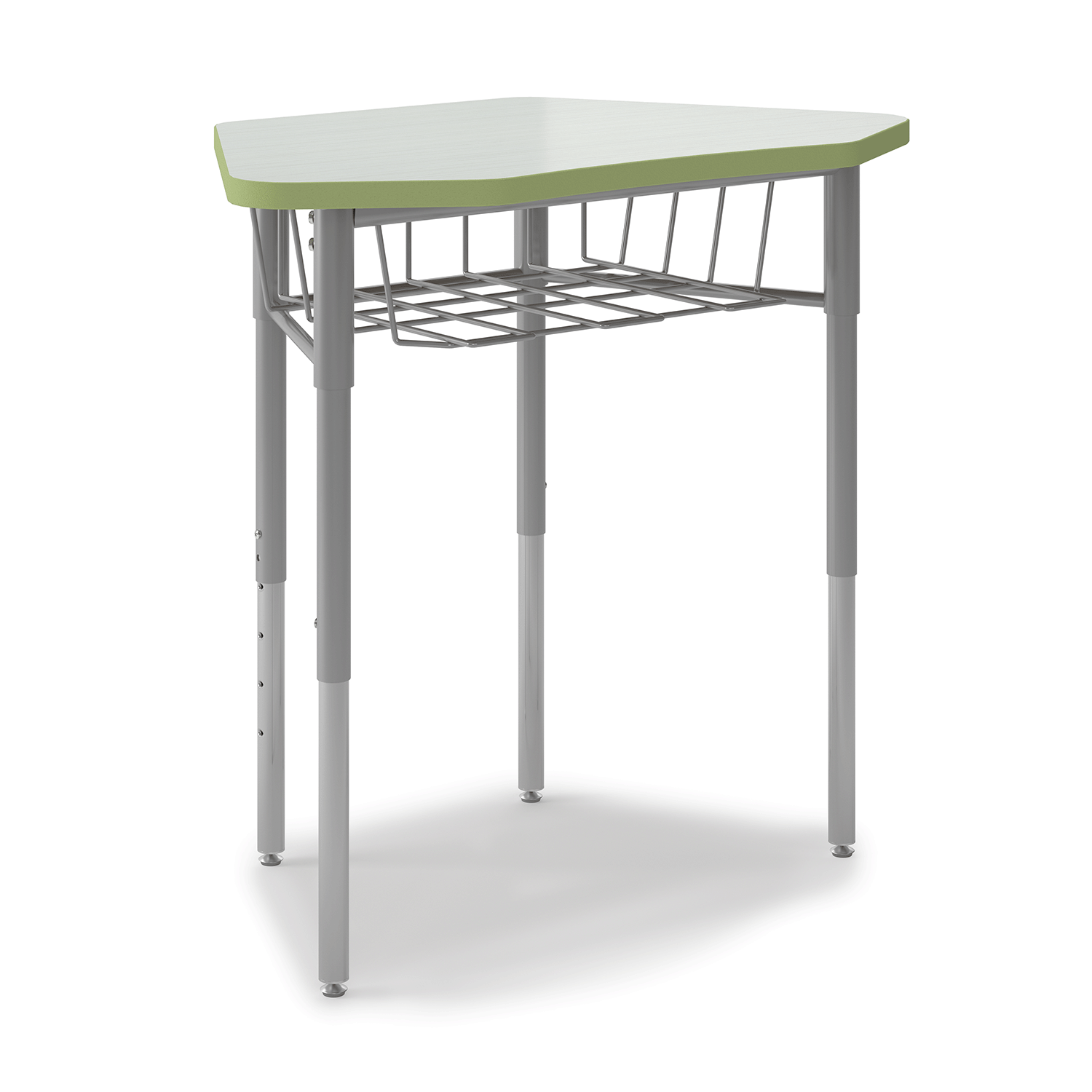 Hex Desk with wire basket