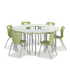 Hex Desk group of six with Air 4-leg chairs