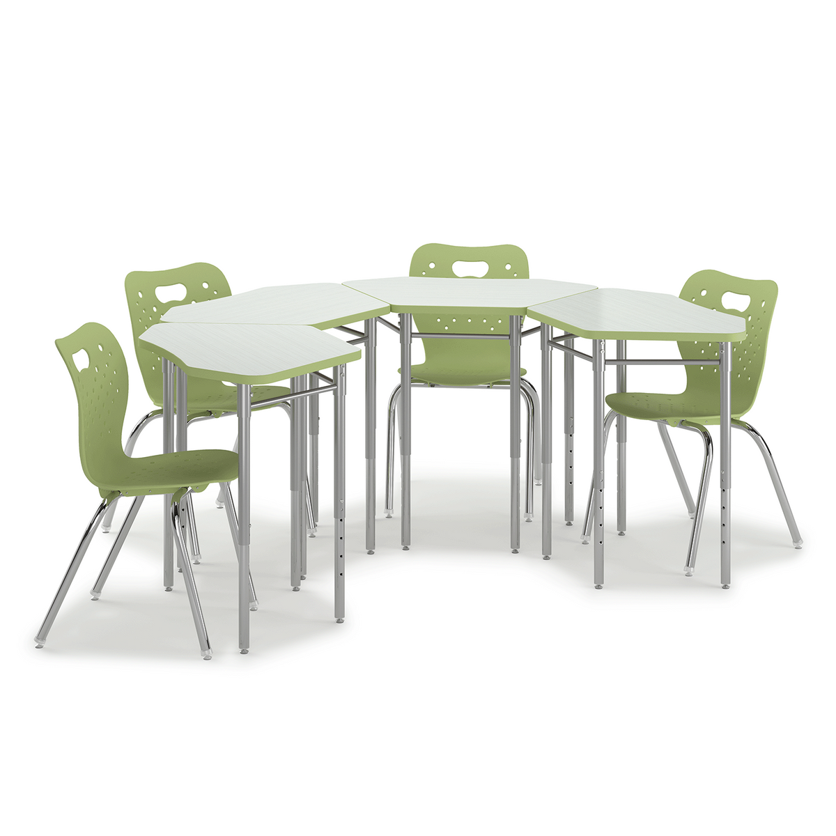Hex Desk group of four with Air 4-leg chairs