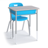 Gray Honor Roll Plastic Book Box Desk paired with a blue Explorer 4-leg chair