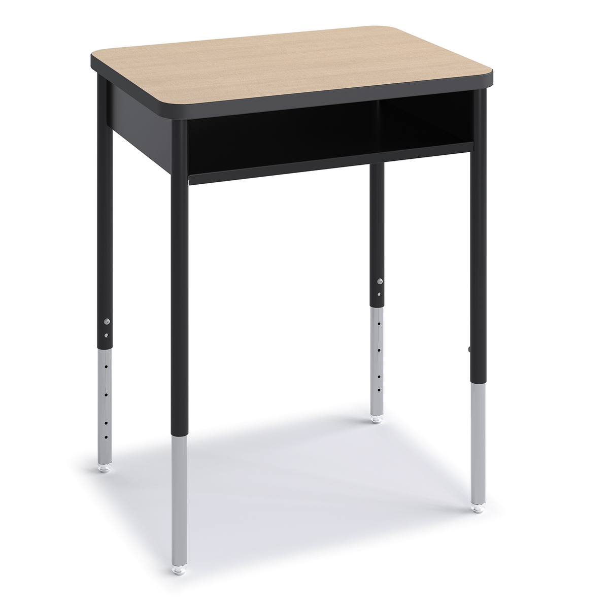 Wood-tone Honor Roll Round Leg Desk with charcoal black edge