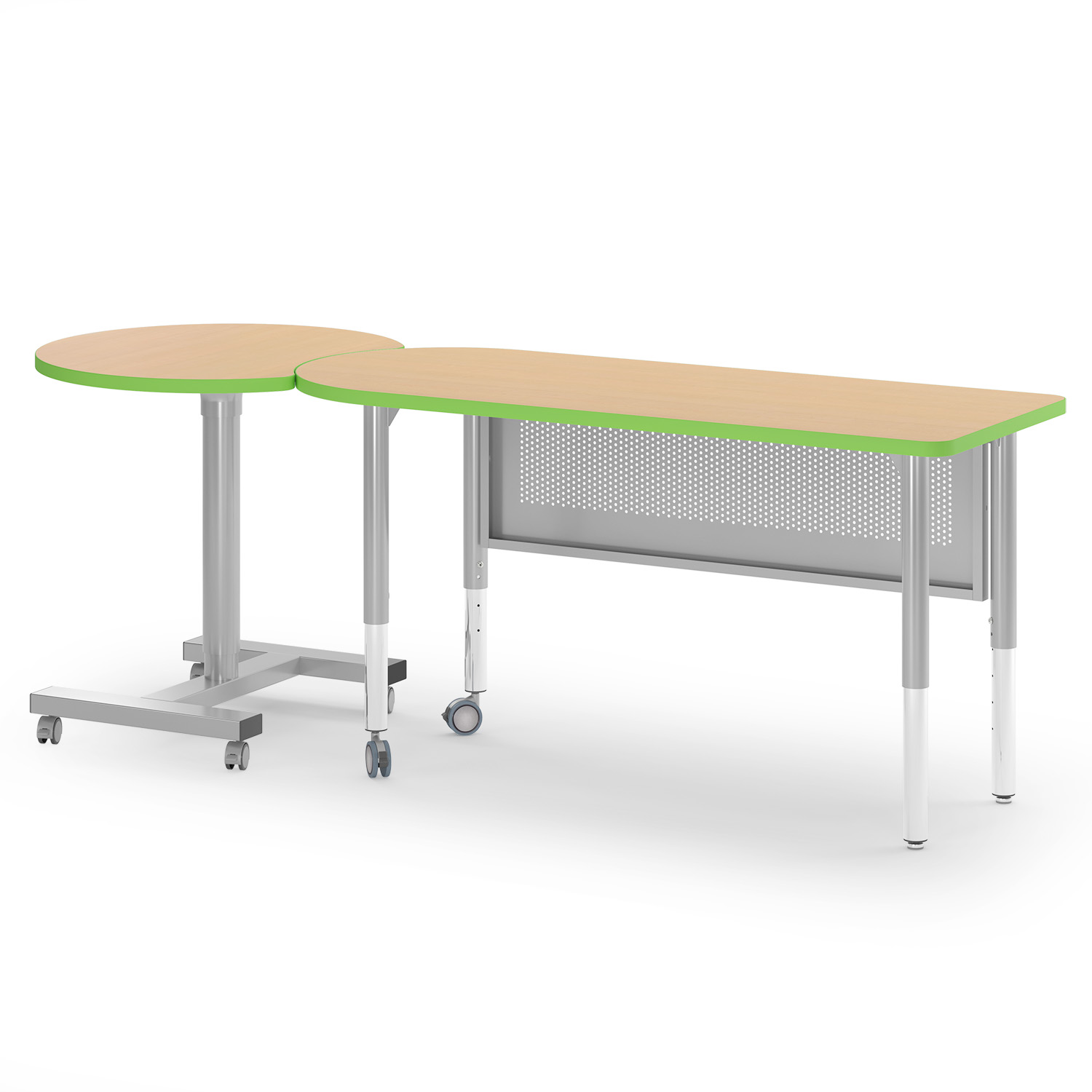 Inspire teacher desk paired with a sit-stand crescent