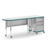 Teal Inspire bullet-end teacher desk with individual pedestal