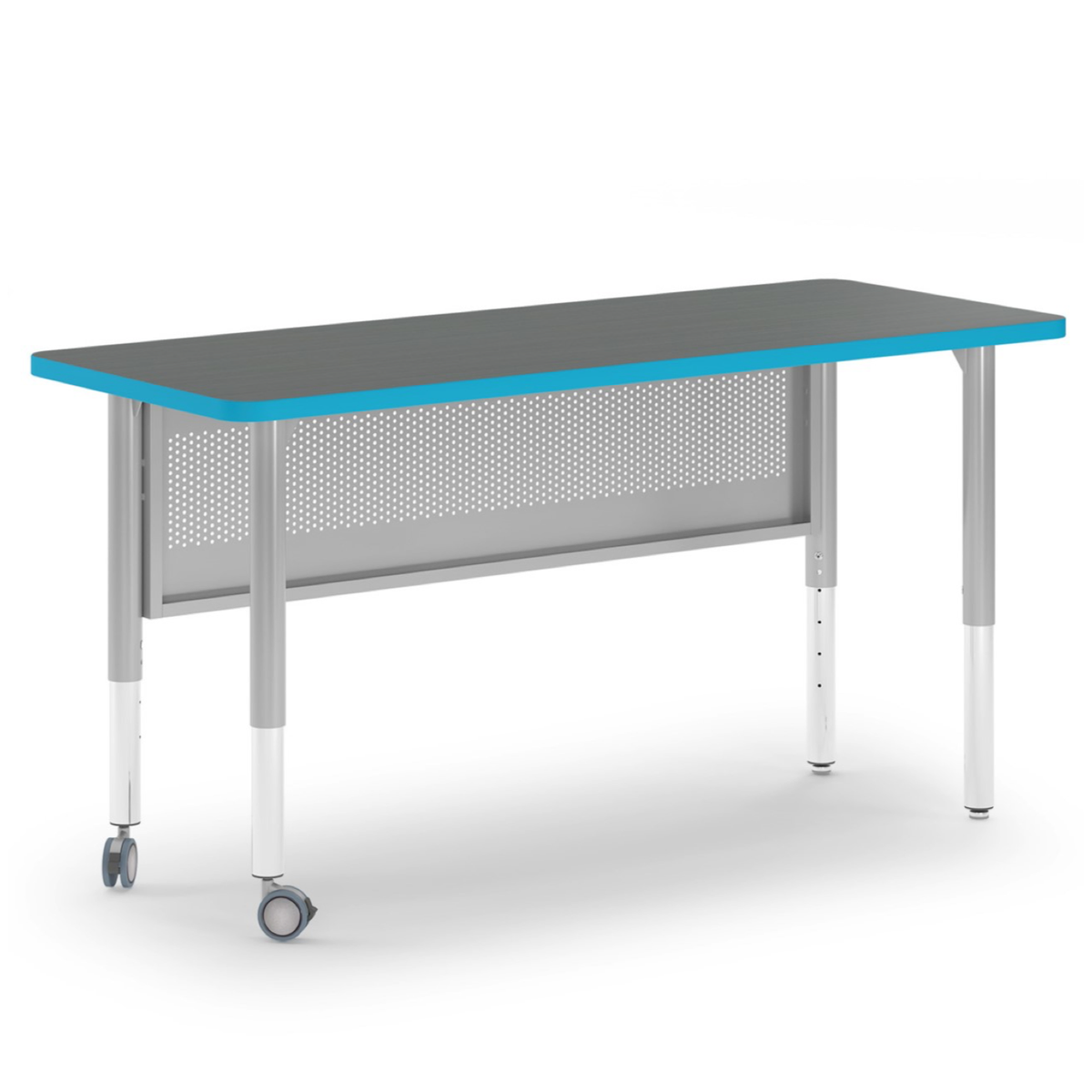 Blue and gray Inspire rectangle teacher desk