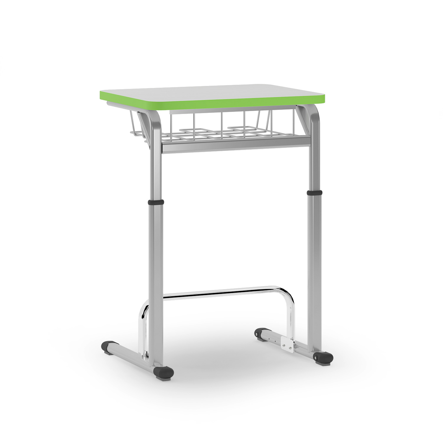 Lime green Integrity Cantilever Standing Desk with wire shelf