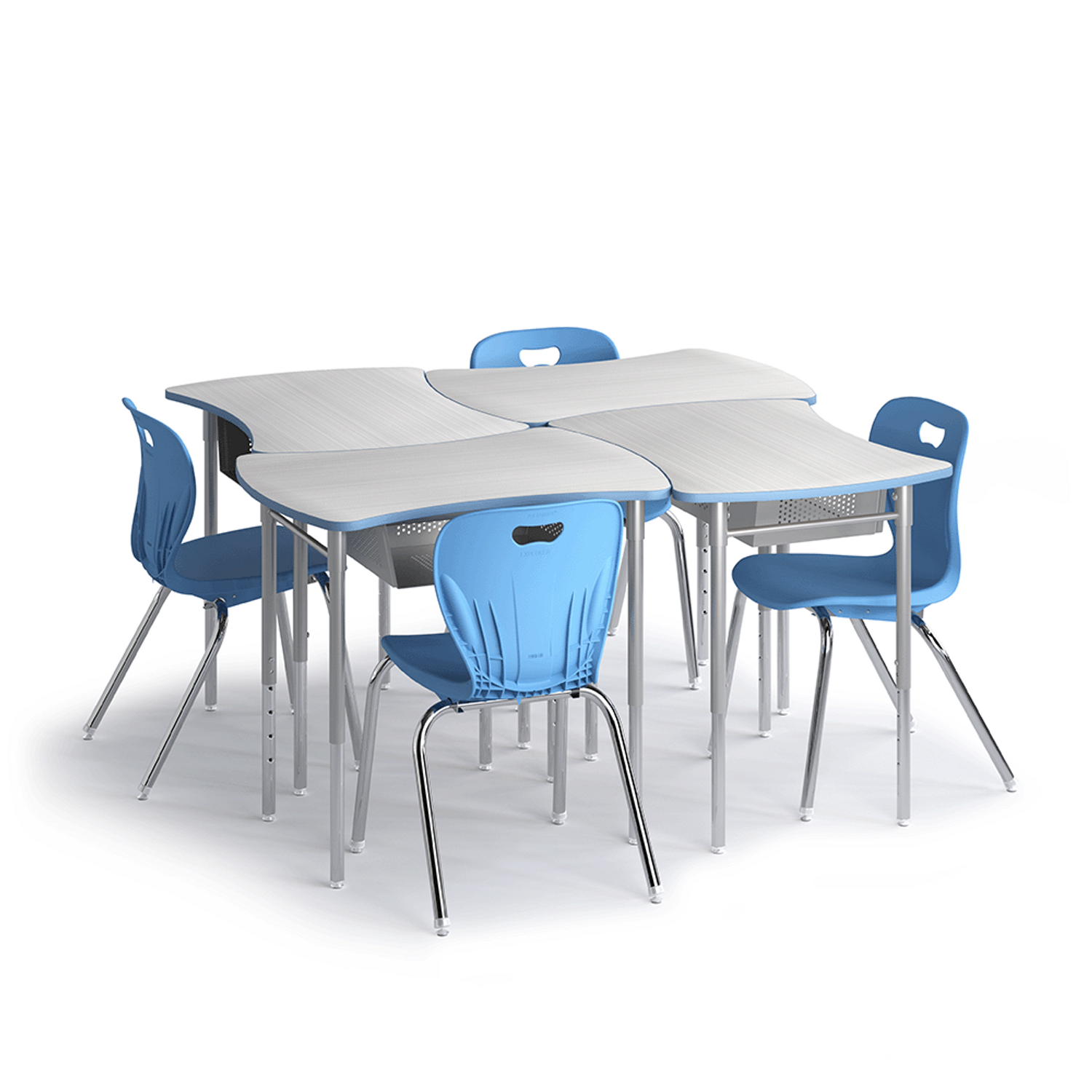 Sky blue Squeeze Desk group of four with Explorer 4-leg chairs