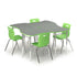 Group of four lime green Squeeze Desks with Savvy chairs
