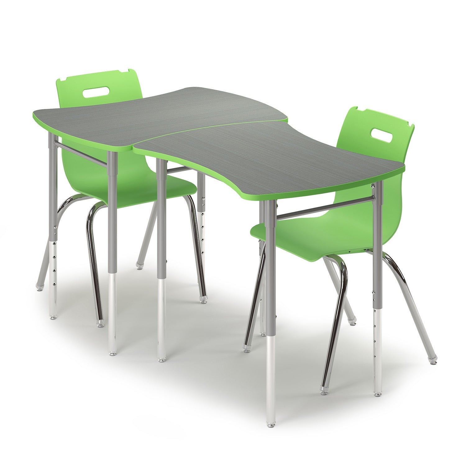 Group of two lime green Squeeze Desks with Savvy chairs