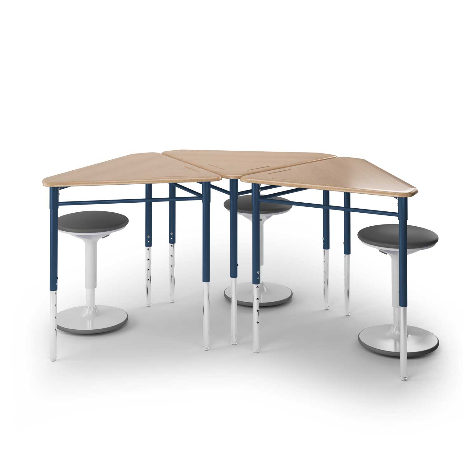 y5 Pente Desk group of three with navy frame and a balance stool
