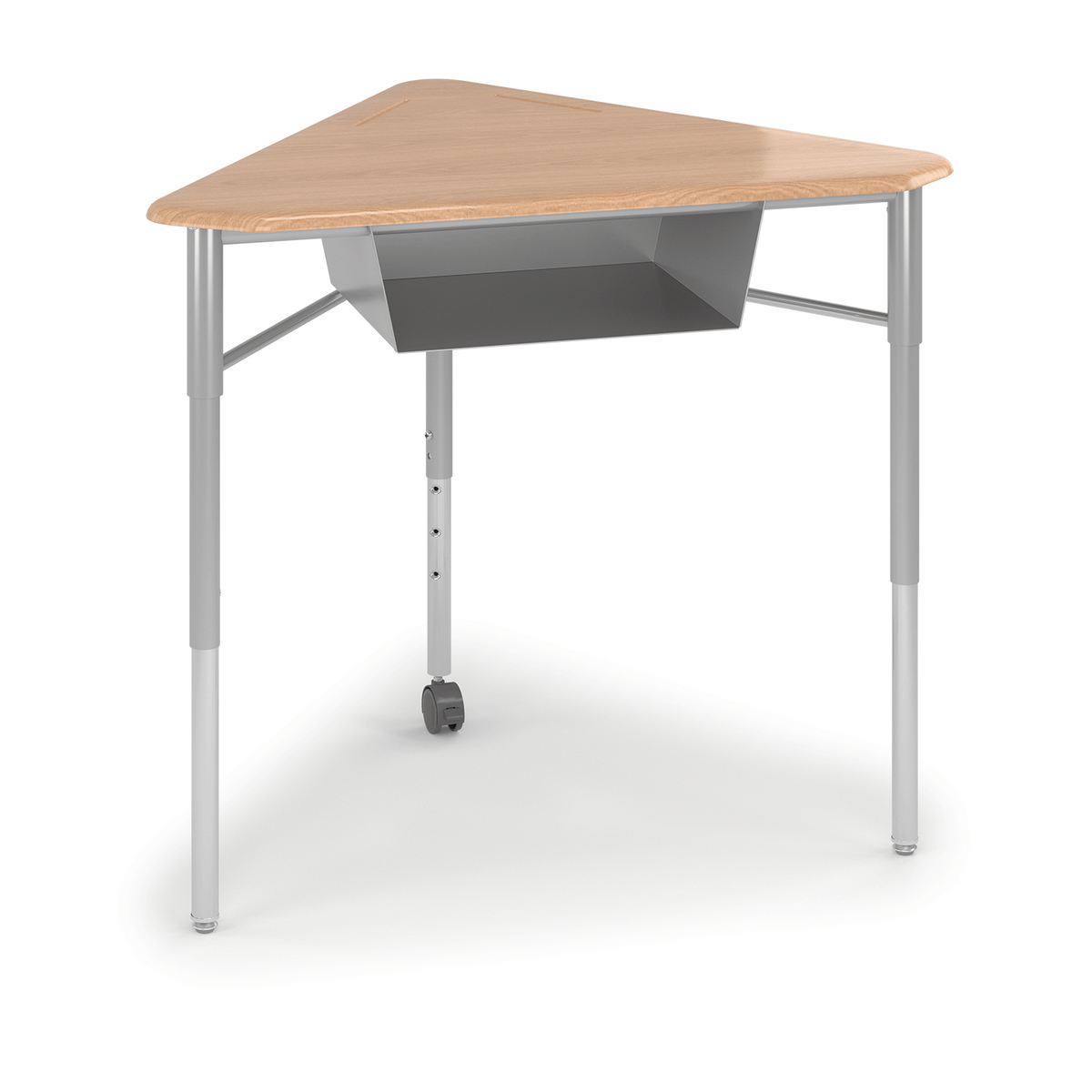 Wood-tone y5 Pente Desk with casters and book box