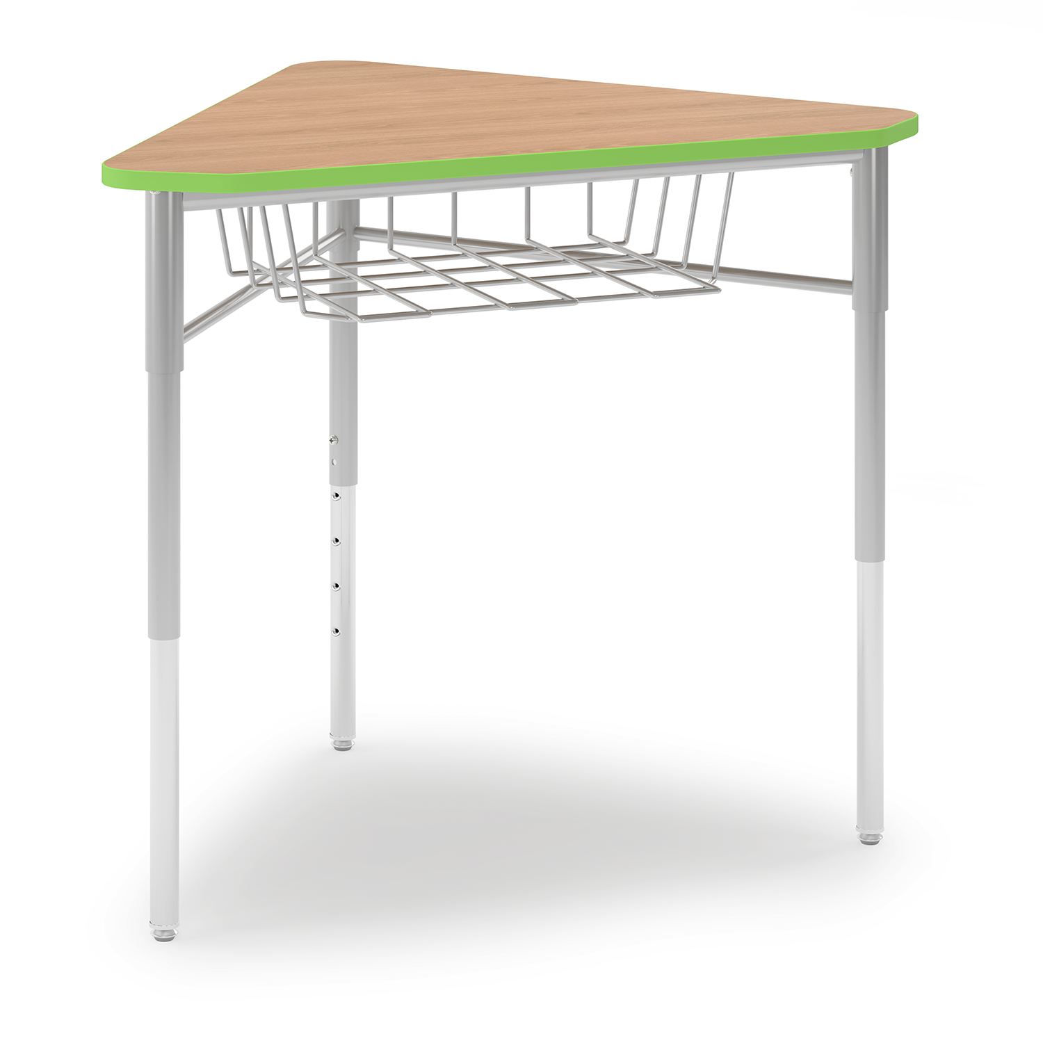 Wood-tone and lime green y5 Pente Desk with wire shelf