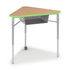 Wood-tone and lime green y5 Pente Desk with casters and book box