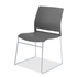 Gray high-density stacking chair with chrome sled-base frame