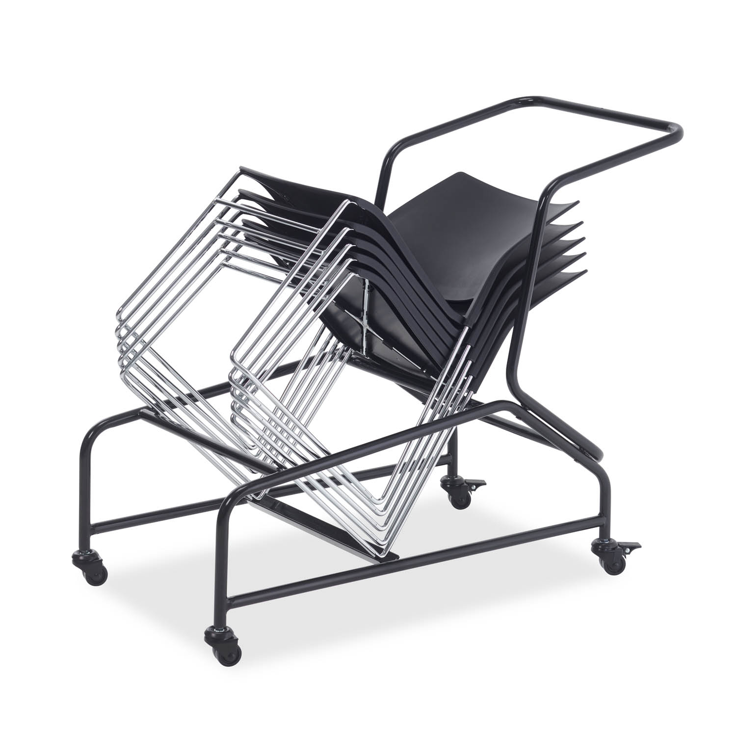 Gray high-density stacking chair with chrome sled-base frame