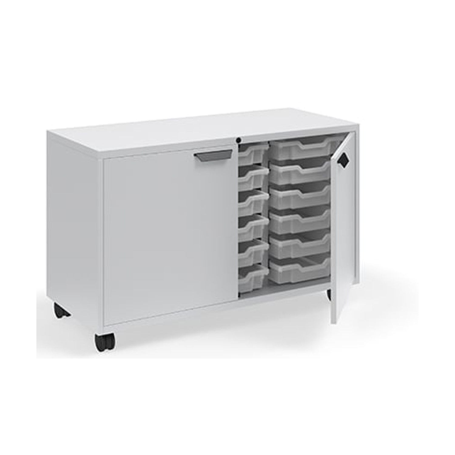 KI Ruckus Storage: 3-column tote storage with doors