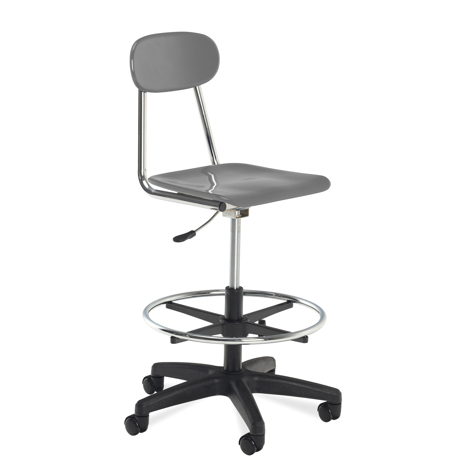 Gray Marquis metal-frame gas-lift lab chair with adjustable height and chrome footring