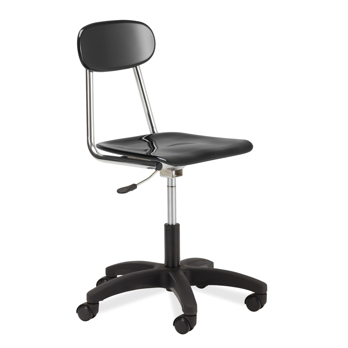 Black Marquis metal-frame gas-lift lab stool with 5-star base and casters