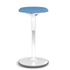 Blue Poly Balance stool with round seat and white pedestal base