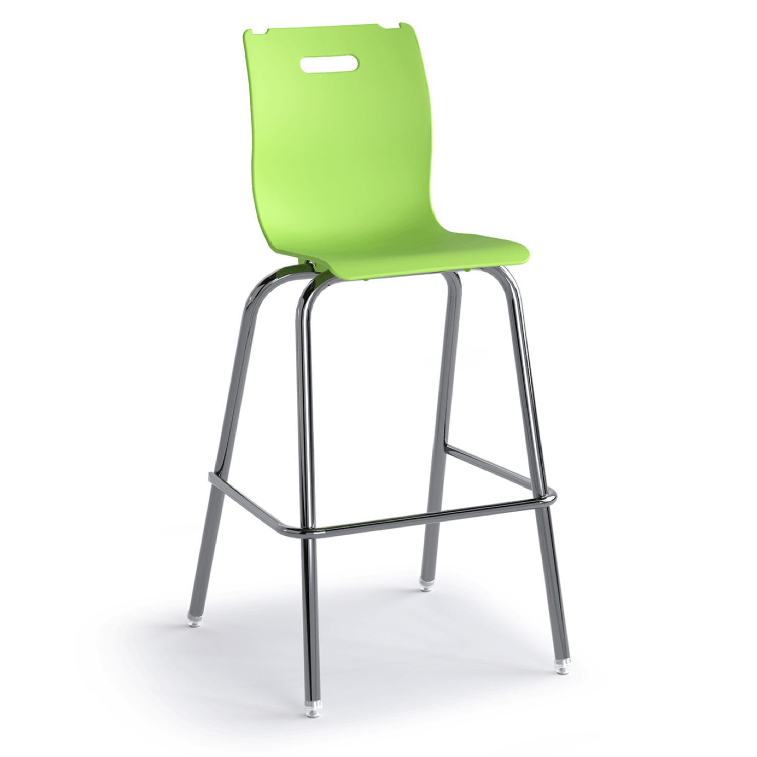 Savvy Cafe 4-Leg Chair with polypropylene molded lime green color seat shell and chrome steel frame for educational and collaborative learning environments
