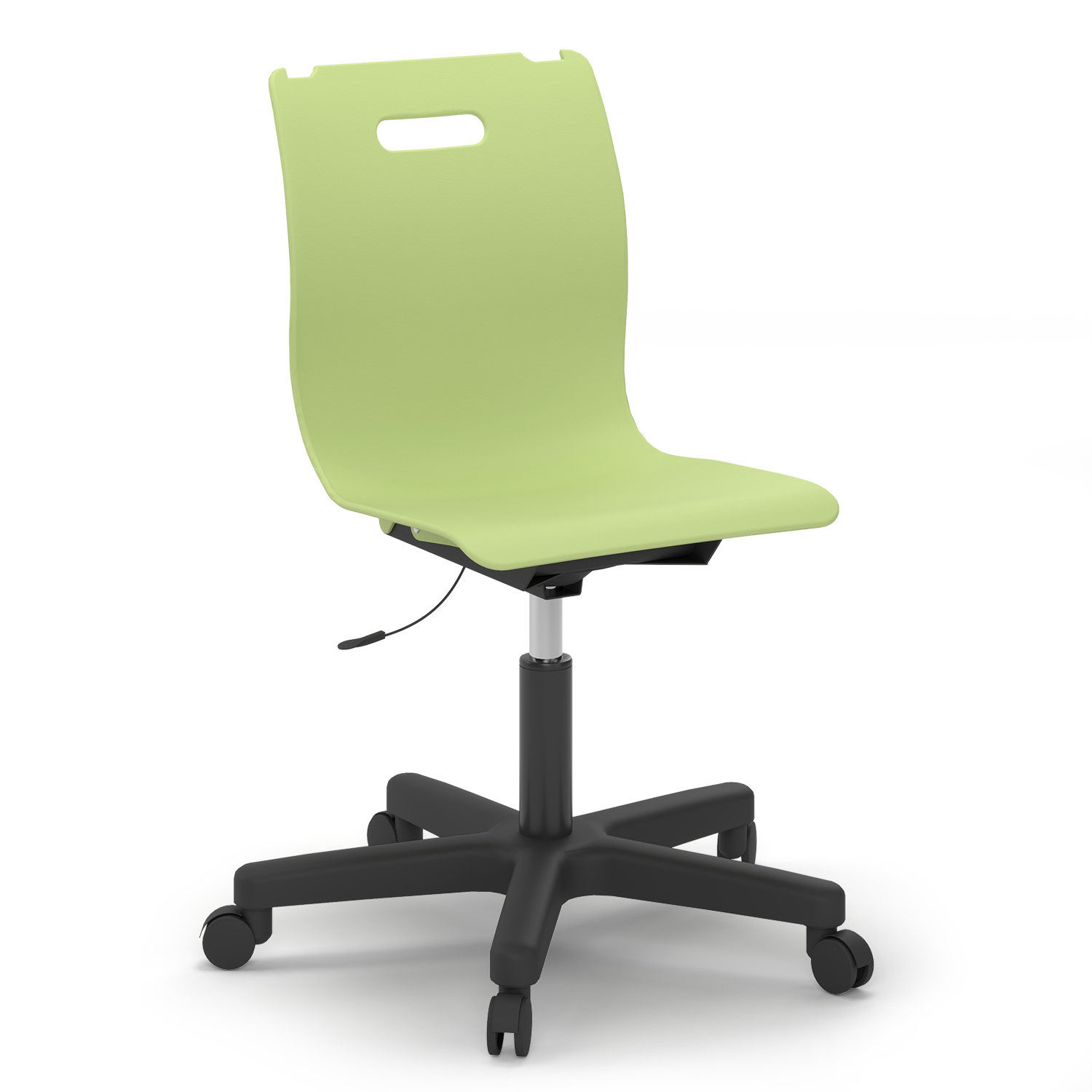 Savvy Gas Lift Task Chair with green seat and adjustable height base on casters