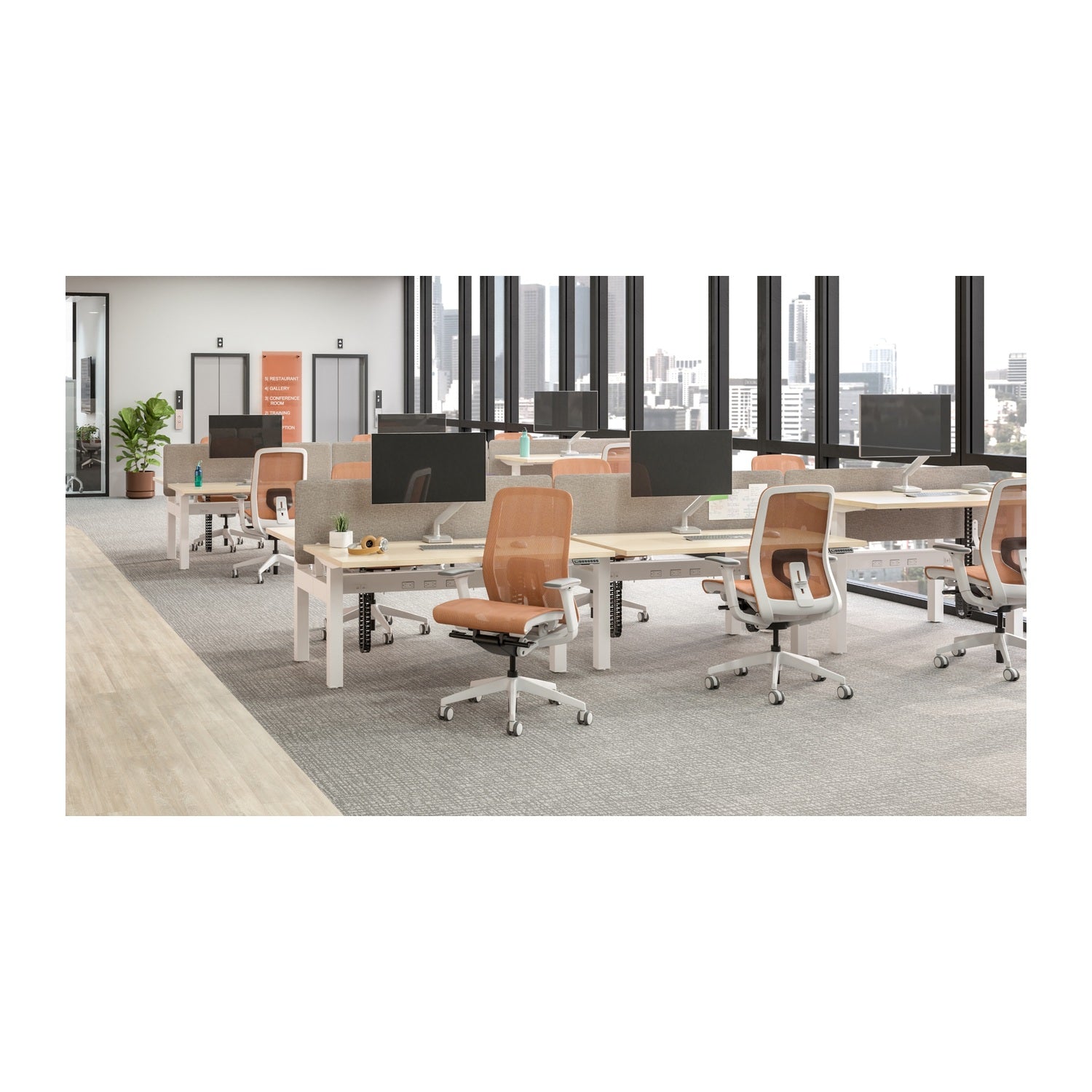Lavo highback task chair, Tangerine mesh, White  frame, White base, Fog accent