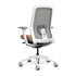 Lavo highback task chair, Fog mesh, DesignTex Tweed Multi Orange, White  frame, White base, Onyx accent