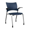 Relay Four Leg Chair Guest Chair, Cafe Chair, Stack Chair, Classroom Chairs SitOnIt Navy Plastic Silver Frame Fixed Arms