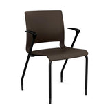 Rio 4 Leg Guest Chair Guest Chair, Stack Chair SitOnIt Chocolate Plastic With Arms Black Frame