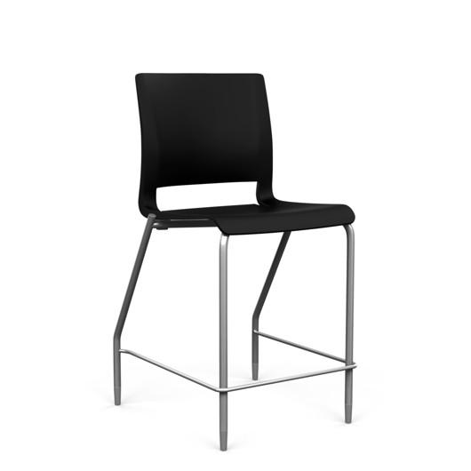 Rio 4 Leg Stool Stools SitOnIt Black Plastic 24" Counter Height Silver Frame