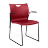 Rowdy Sledbase Stack Chair Guest Chair, Cafe Chair, Stack Chair SitOnIt Red Plastic Black Frame Fixed Arms