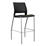 SitOnIt Lumin 4 Leg Stool | Vinyl Seat, Plastic Back | Arms or No Arm Stools SitOnIt Black Plastic Vinyl Color Onyx Silver Frame