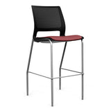 SitOnIt Lumin 4 Leg Stool | Vinyl Seat, Plastic Back | Arms or No Arm Stools SitOnIt Black Plastic Vinyl Color Ruby Silver Frame