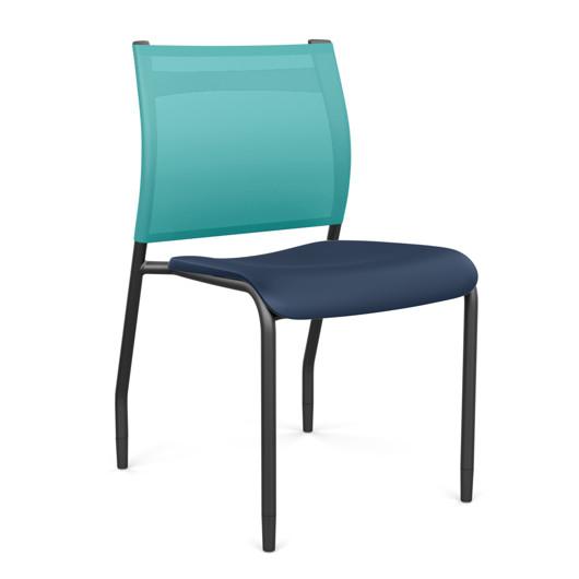 Wit Side Chair Armless Guest Chair SitOnIt Navy Plastic Aqua Mesh Black Frame